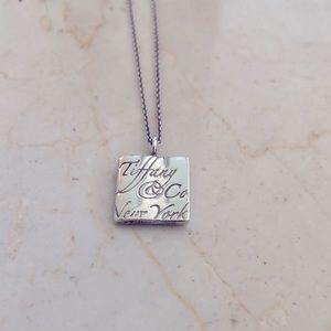 100% AUTHENTIC TIFFANY & CO. STERLING SILVER SQUARE PENDANT NOTES NECKLACE